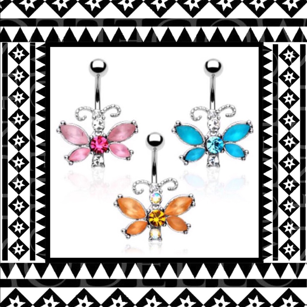 ❣️Buy 2 Get 2❣️Gem Butterfly Dangle Belly Rings
